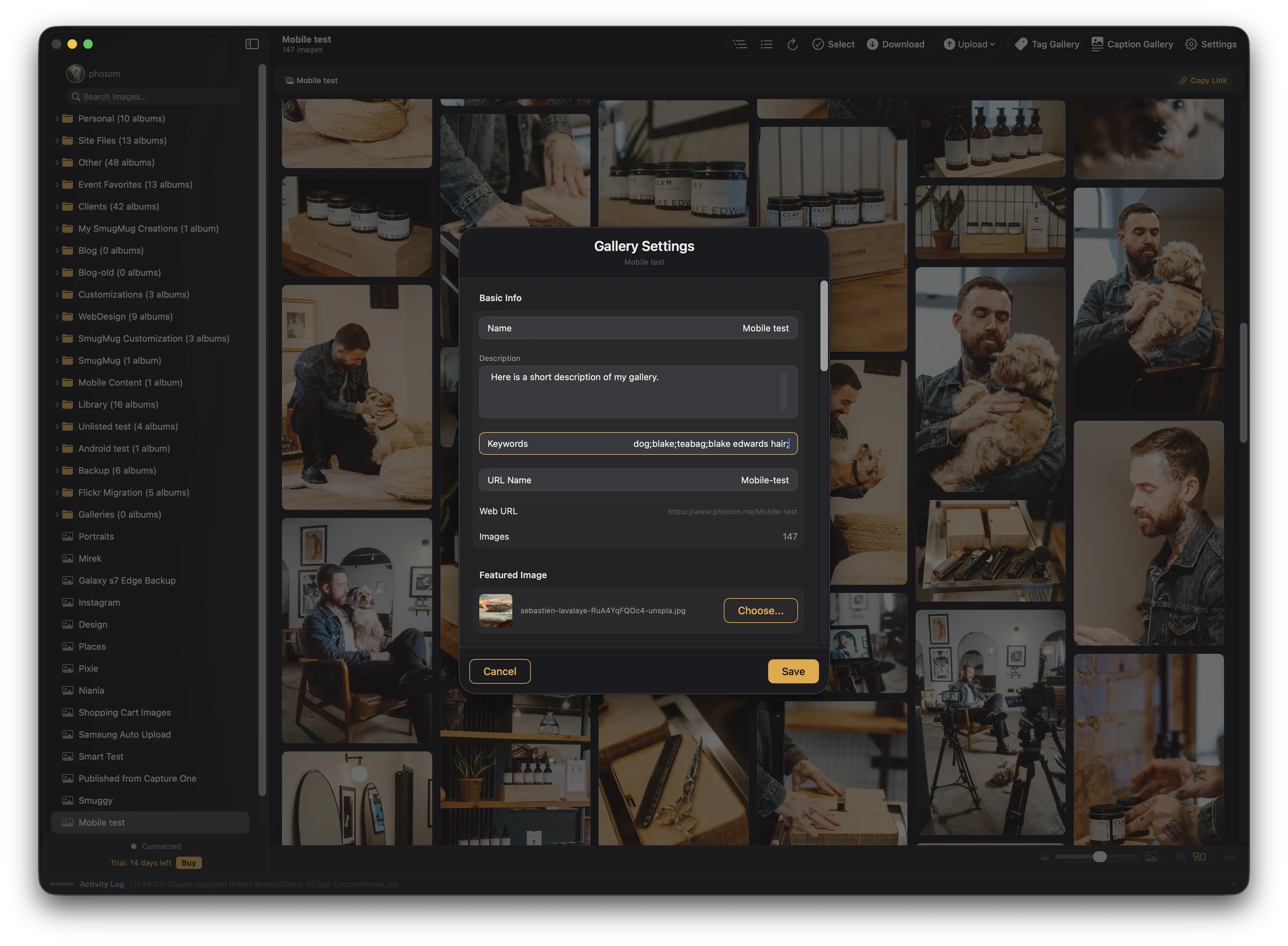 The gallery settings sheet in Folio