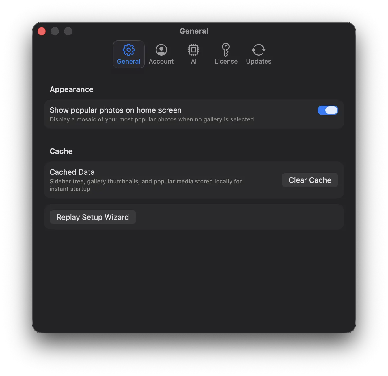 The Folio settings popup showing the General tab
