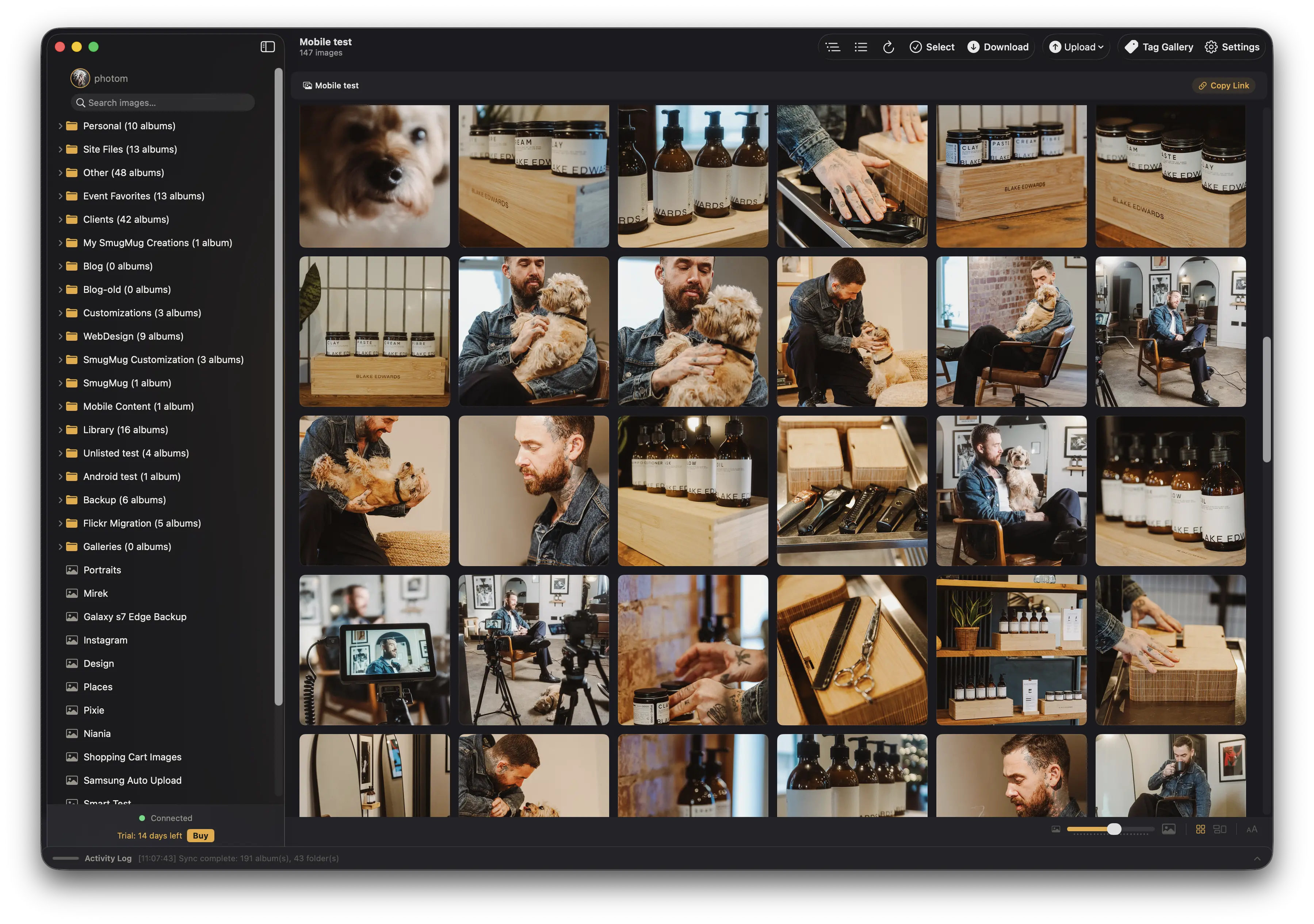 The main Folio interface showing the sidebar and gallery grid