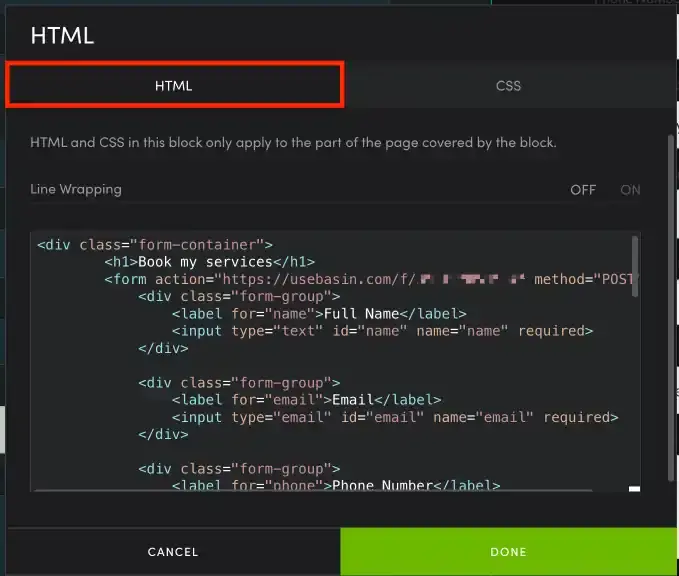 Add SmugMug Form Builder code to SmugMug