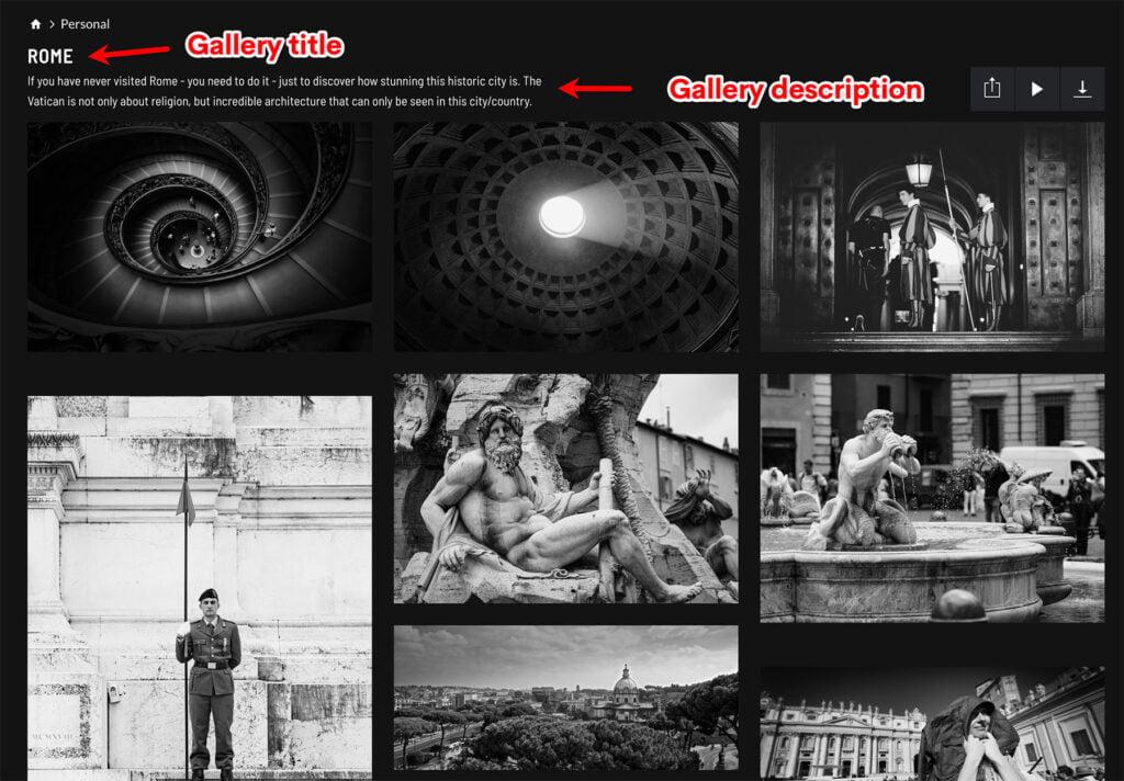 Gallery title and description location