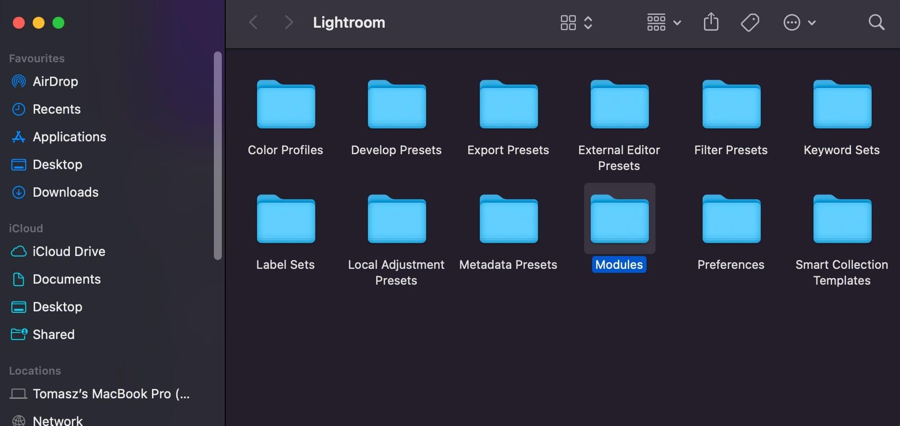 Lightroom folder with Modules