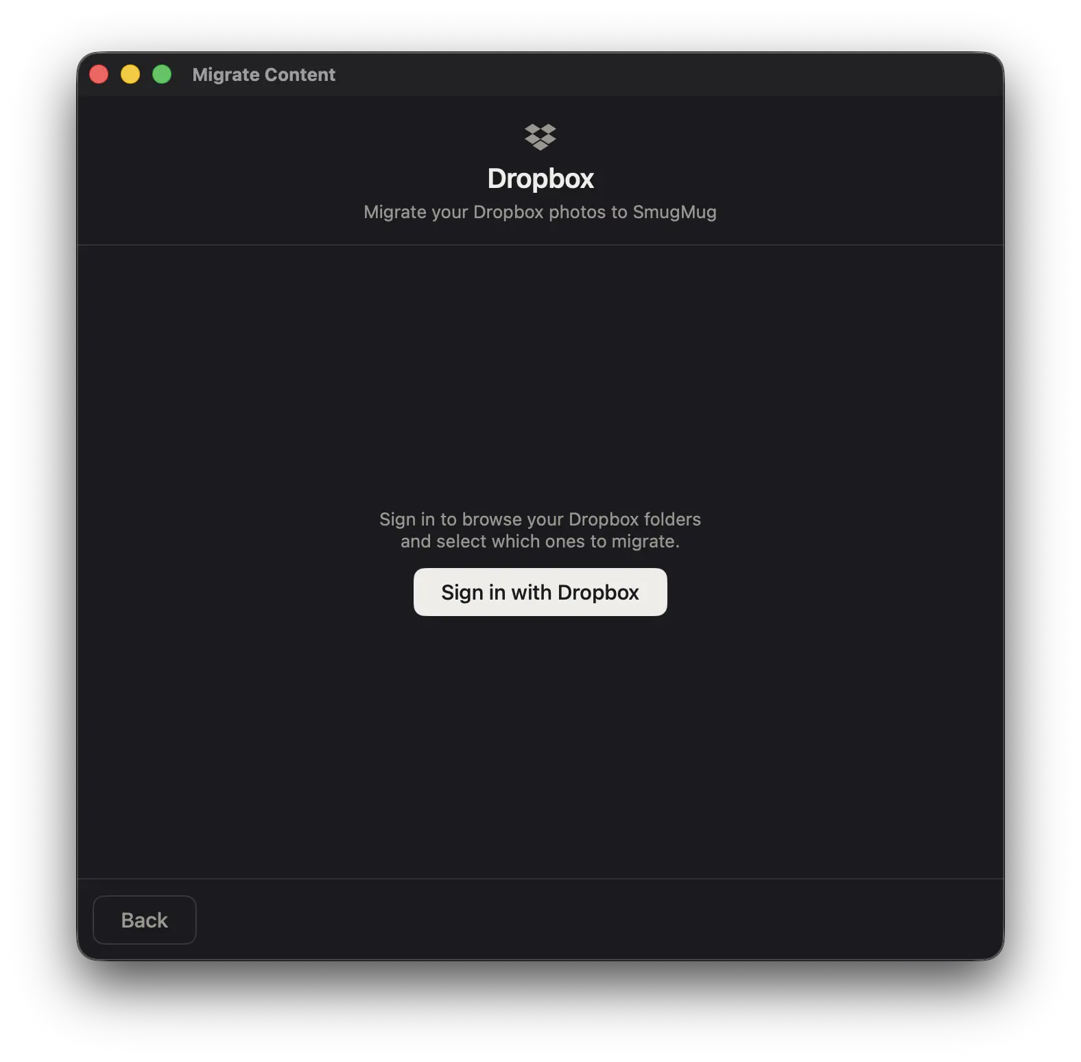 Dropbox sign-in screen in Folio