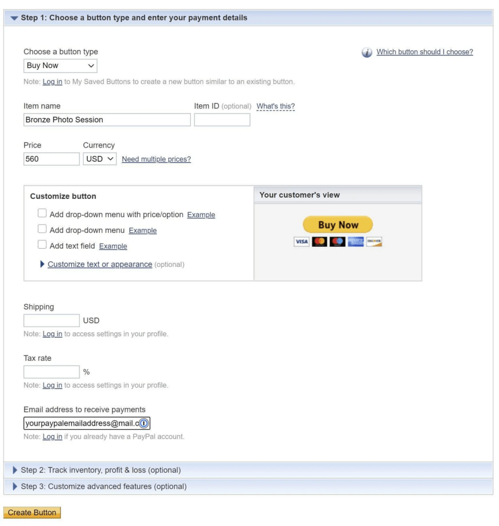 PayPal button generator
