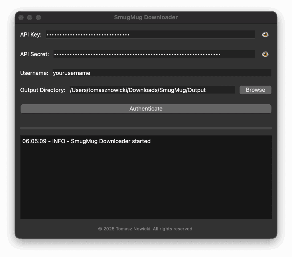 SmugMug Downloader - filling out API Information
