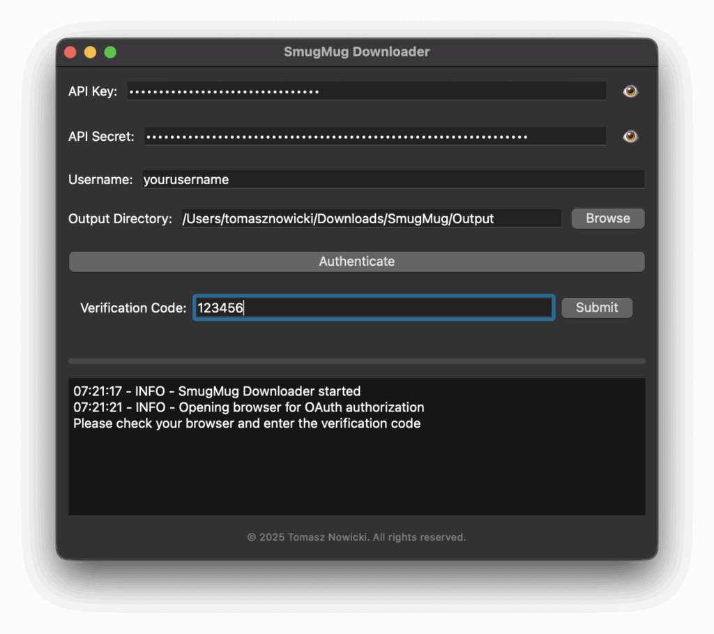SmugMug Downloader - using the authentication code