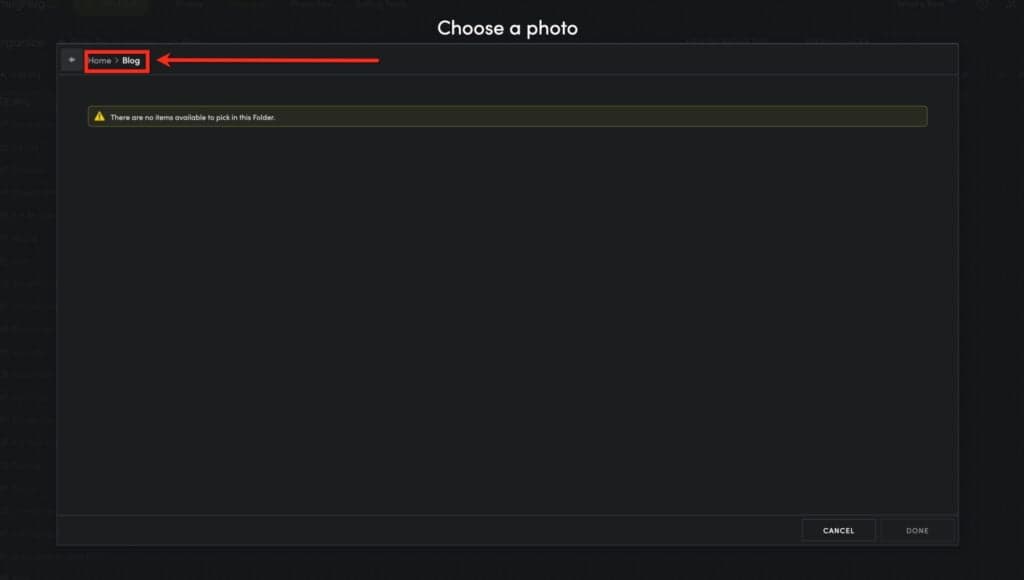 Navigating to photos in the SmugMug photo picker