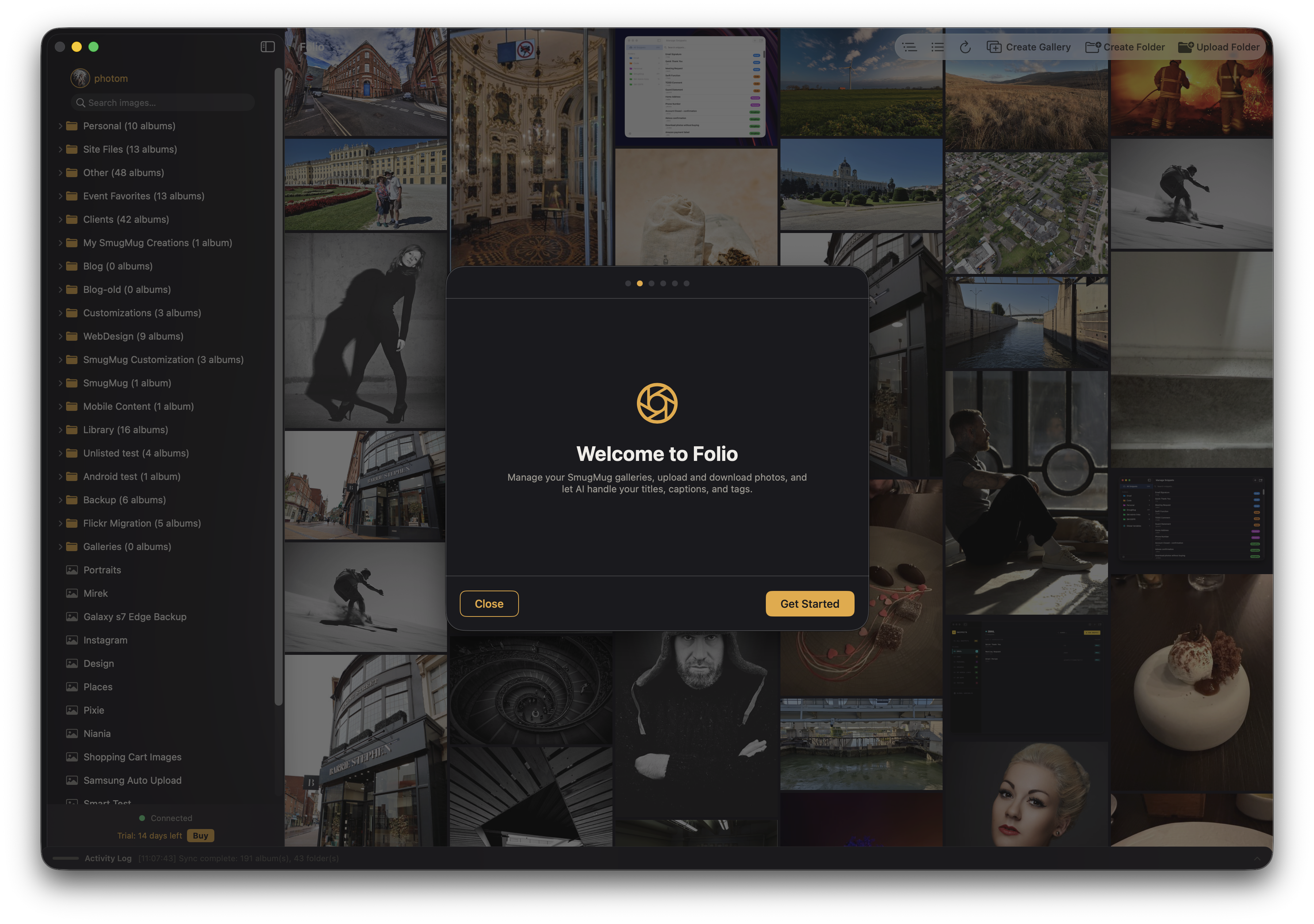 The Folio setup wizard welcome screen