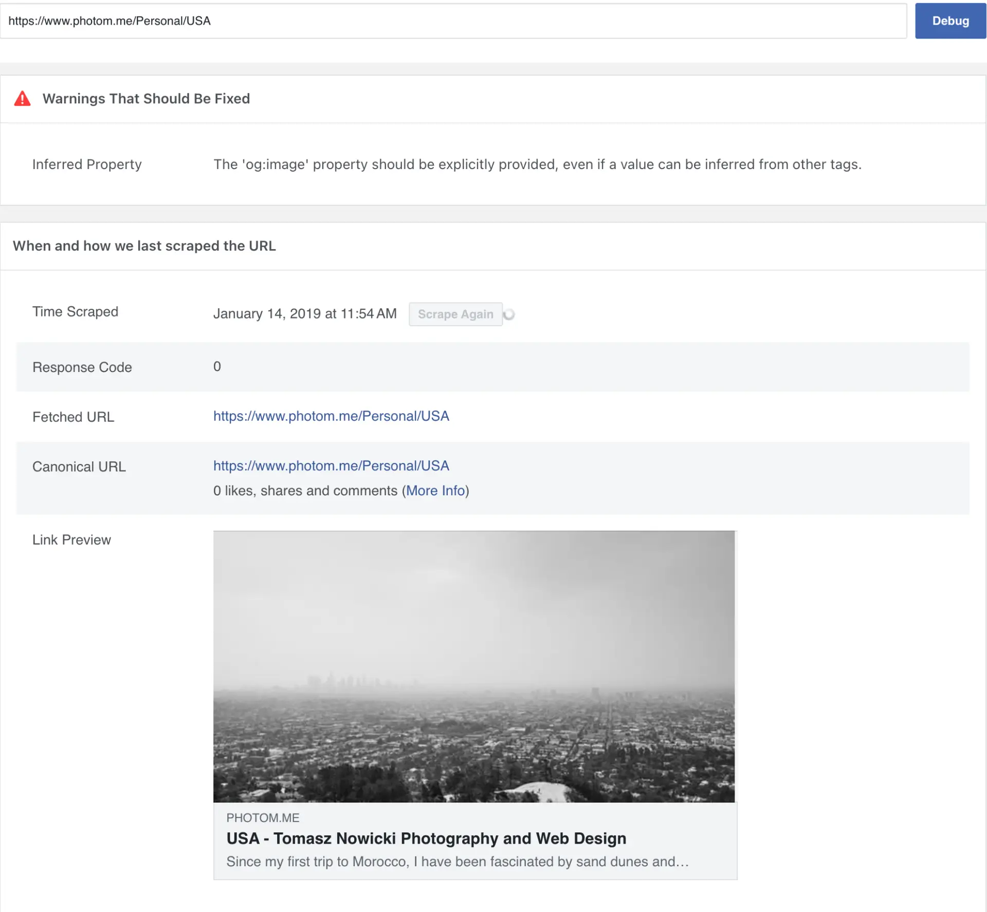 Facebook Sharing Debugger tool