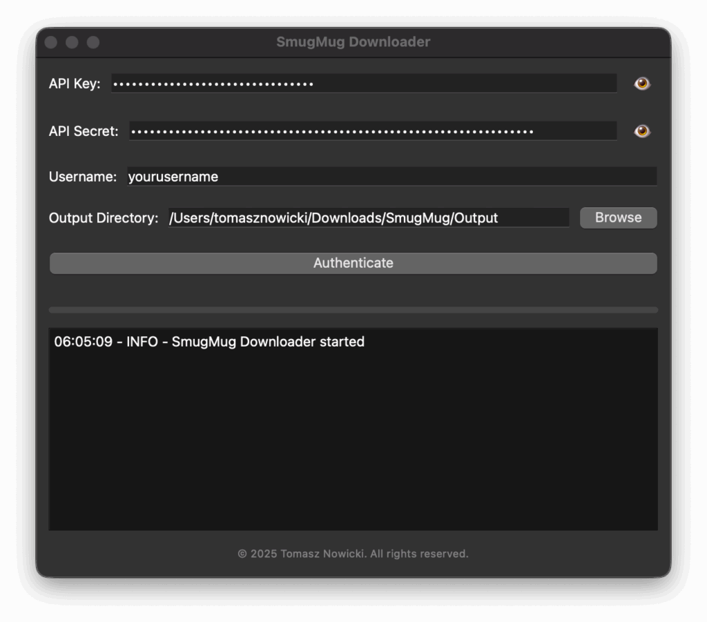 SmugMug Downloader - filling out API Information