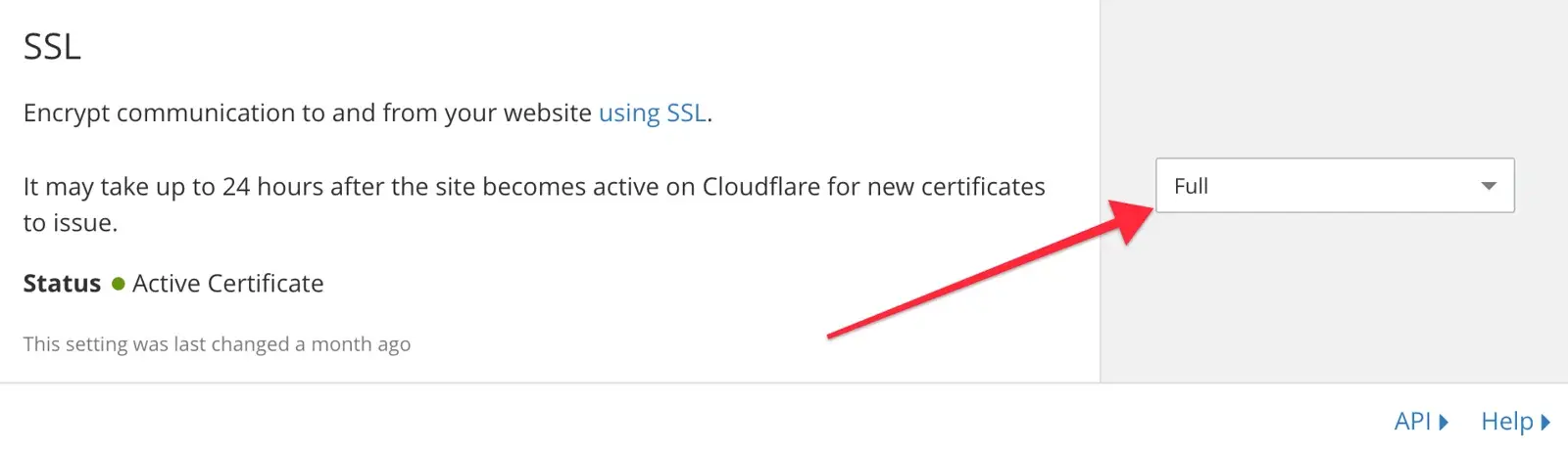 Cloudflare SSL/TLS settings panel